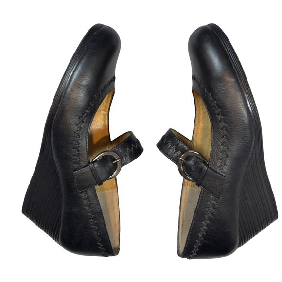 Softspots Mary Jane Wedge Shoes Womens 8.5 Black Leather Platform Comfort CAT110 - Picture 8 of 10